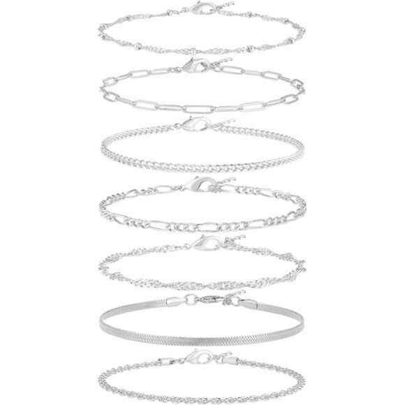 Dainty Bracelets for Women Trendy, Sterling Silver Plated Brass Link Chain Charm - Picture 1 of 7